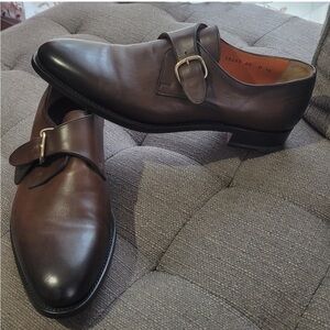 NIB Santoni Brown Leather Monk Strap Shoes